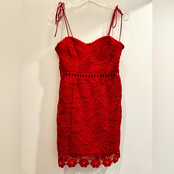 Red lace spaghetti strap mini dress Size S Small - Picture 1 of 10